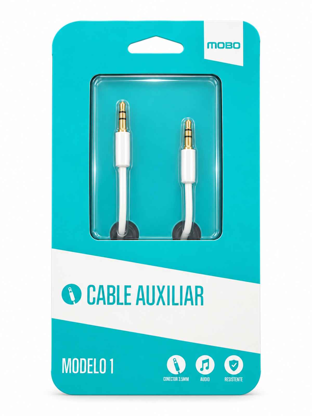 Cable Auxiliar MOBO 3.5 mm Plug a Plug – Blanco