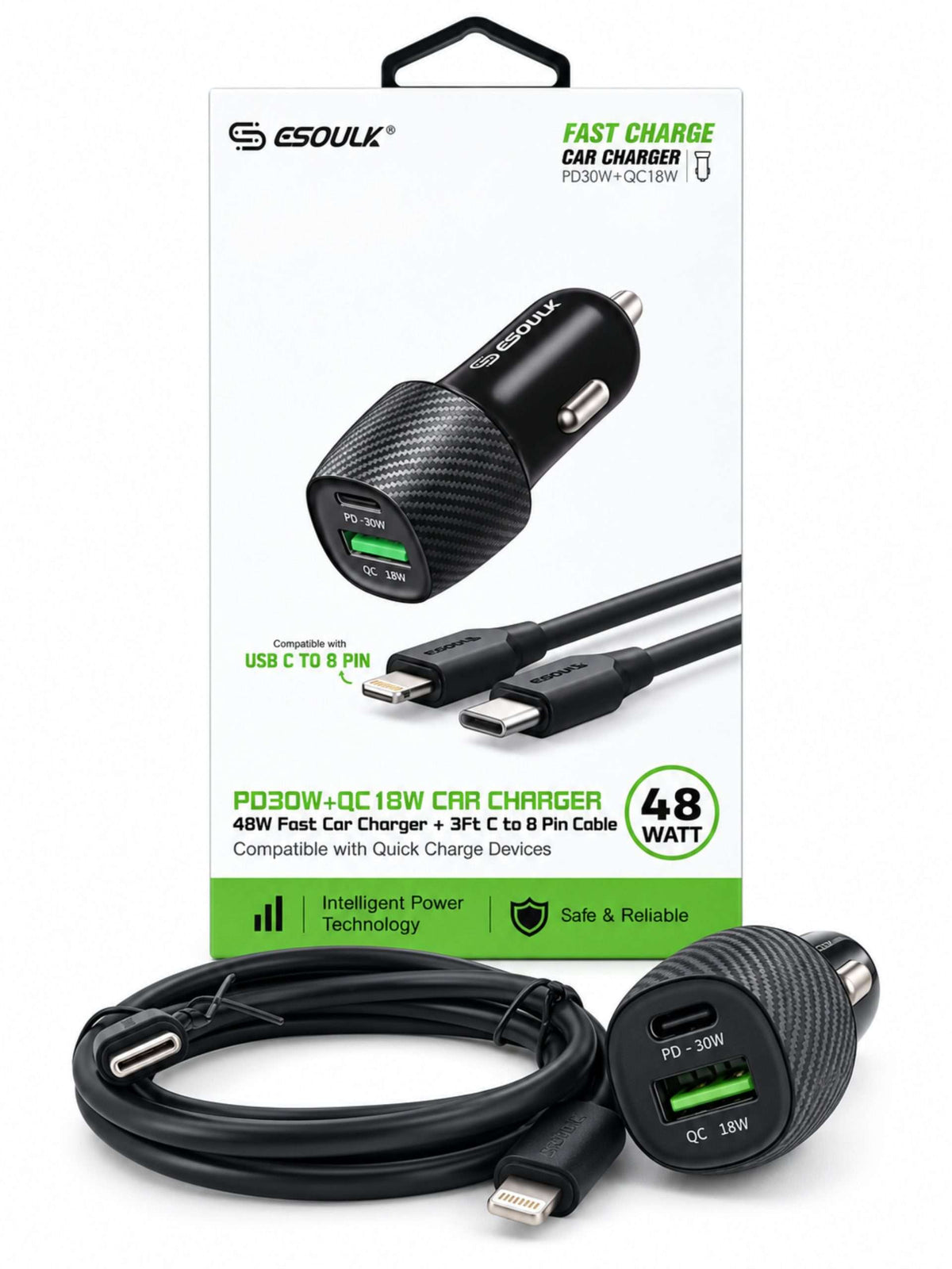 Cargador para Carro 48W USB-C a Lightning | Esoulk