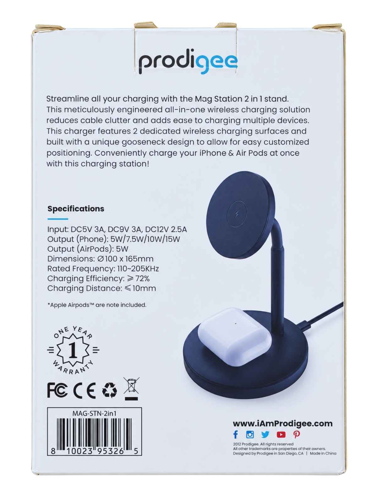 Cargador inalámbrico 2 en 1 Prodigee Mag Station 15W