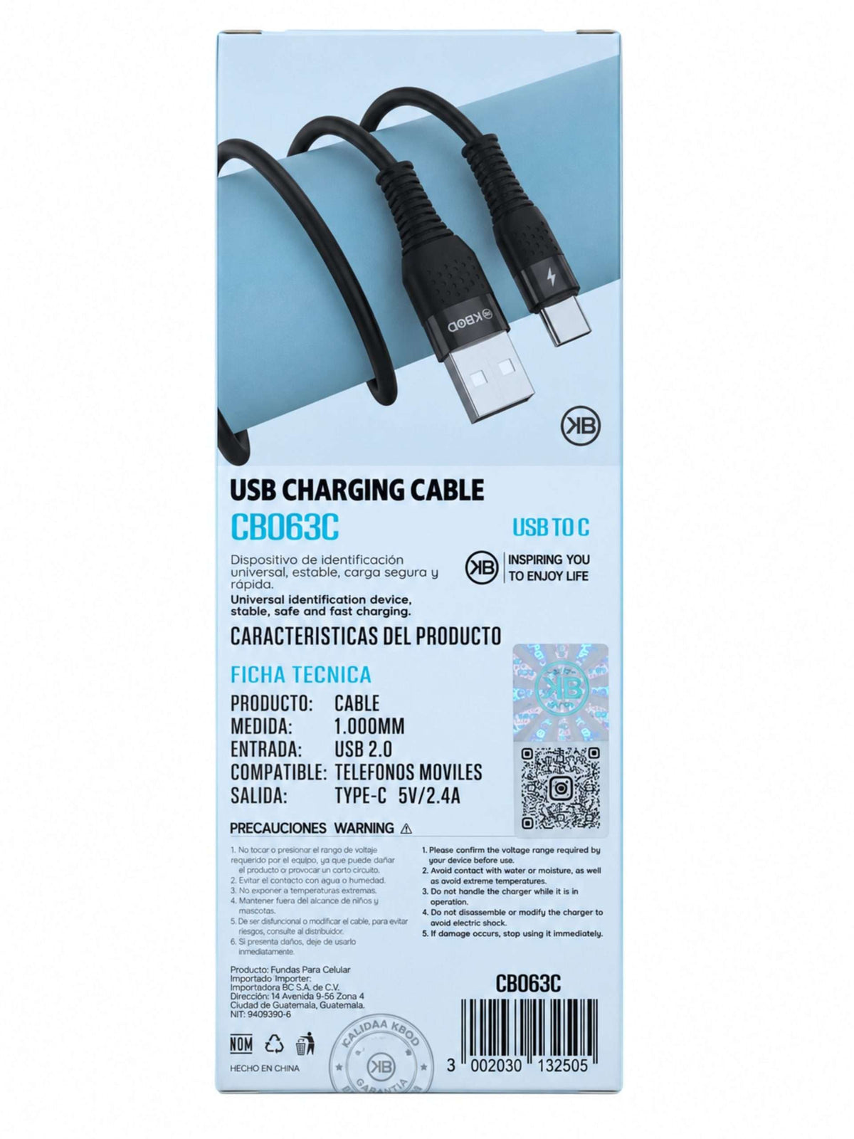 Cable USB-A a USB-C 10W 1 m | KBOD