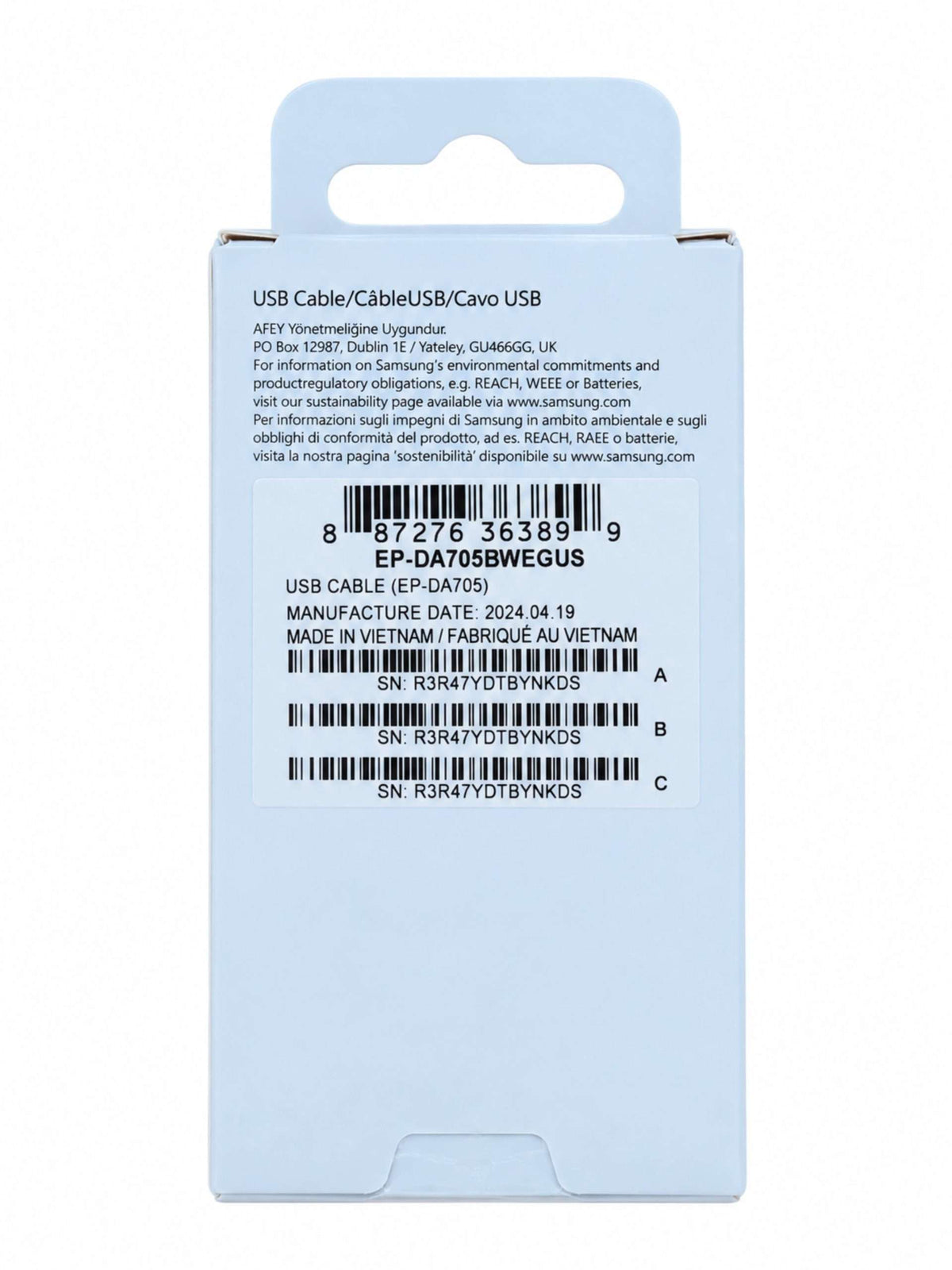 Cable Original Samsung USB-C a USB-C 3A 1 m