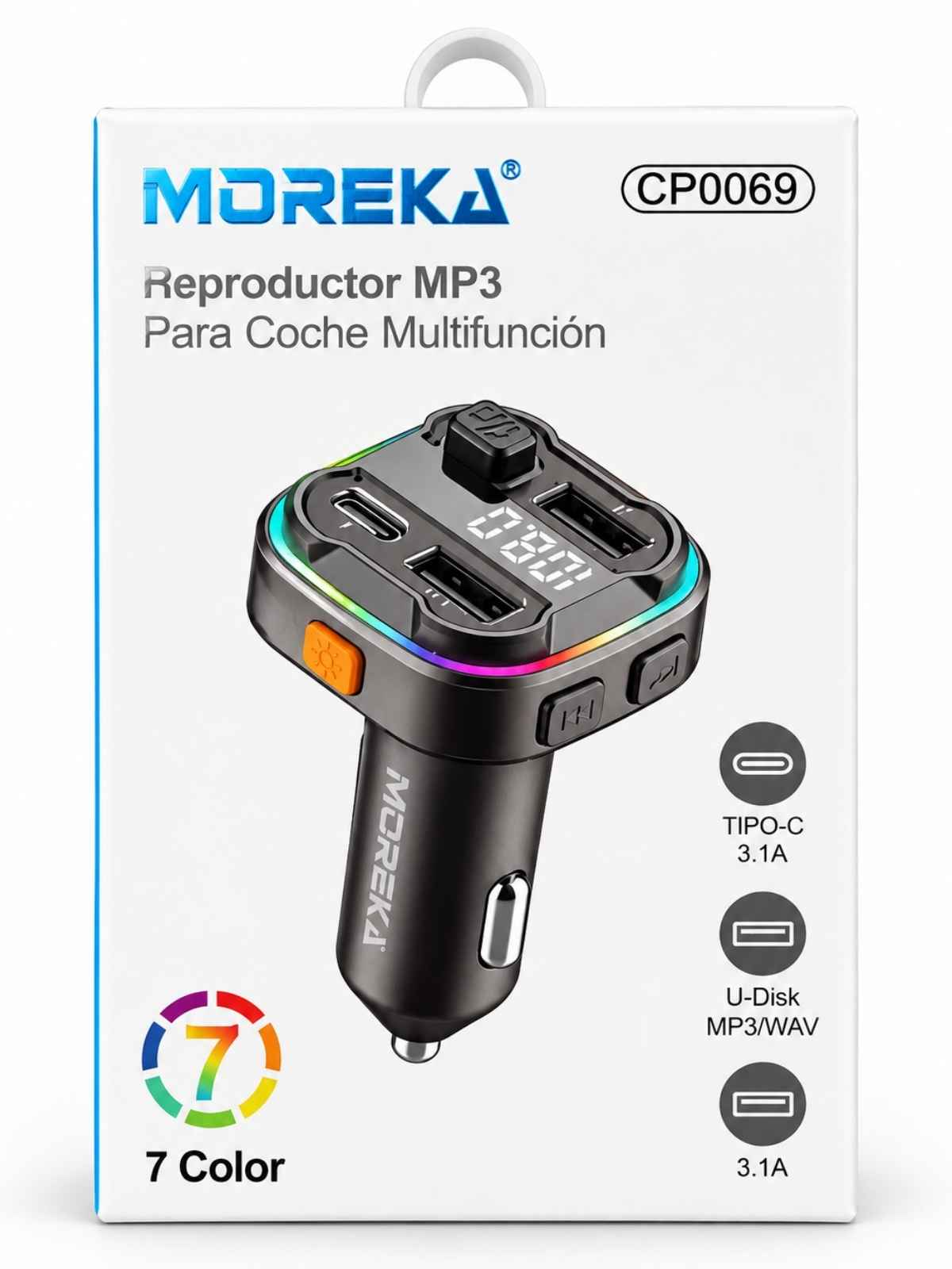 Cargador de carro MOREKA multifunción con reproductor MP3 USB-C
