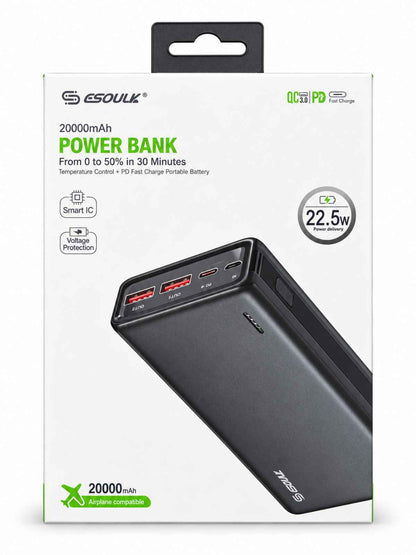Batería Externa ESOULK 20,000 mAh Carga Rápida 22.5W