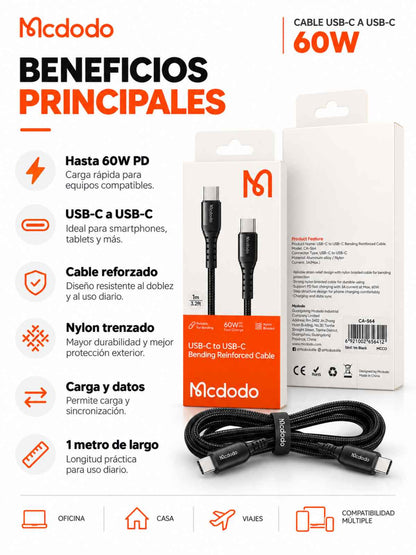 Cable Mcdodo USB-C a USB-C 60W PD 1m Nylon Trenzado