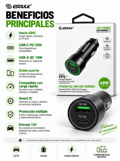 Cargador Para Carro Esoulk Cubo 48 Watts