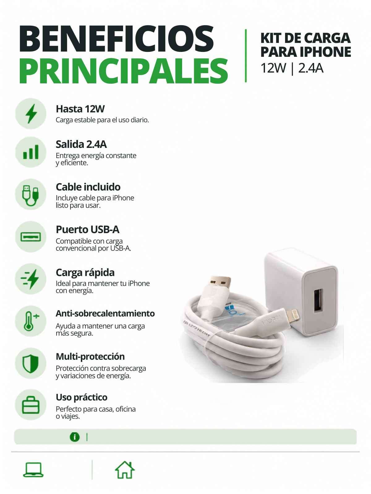 Kit de Carga 1HORA para iPhone 12W 2.4A con Cable Lightning