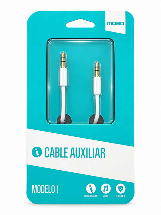 Cable Auxiliar MOBO 3.5 mm Plug a Plug – Blanco