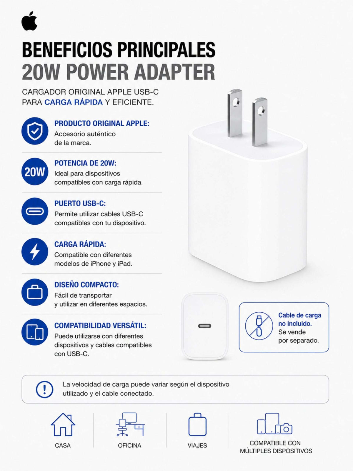 Adaptador de Corriente Apple USB-C de 20W