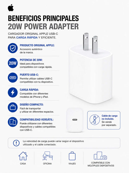 Adaptador de Corriente Apple USB-C de 20W