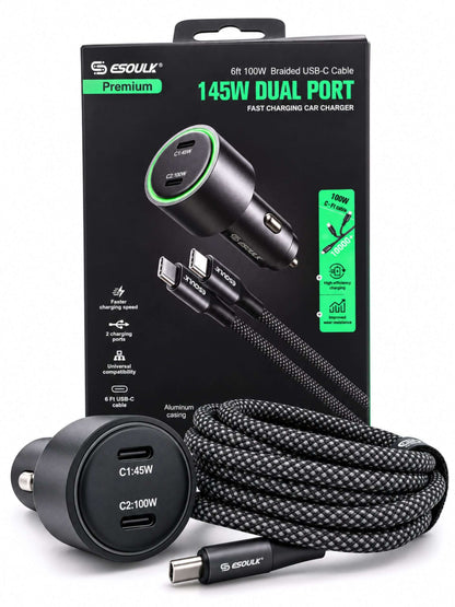 Cargador para Auto 145W Dual USB-C + Cable 100W | Esoulk