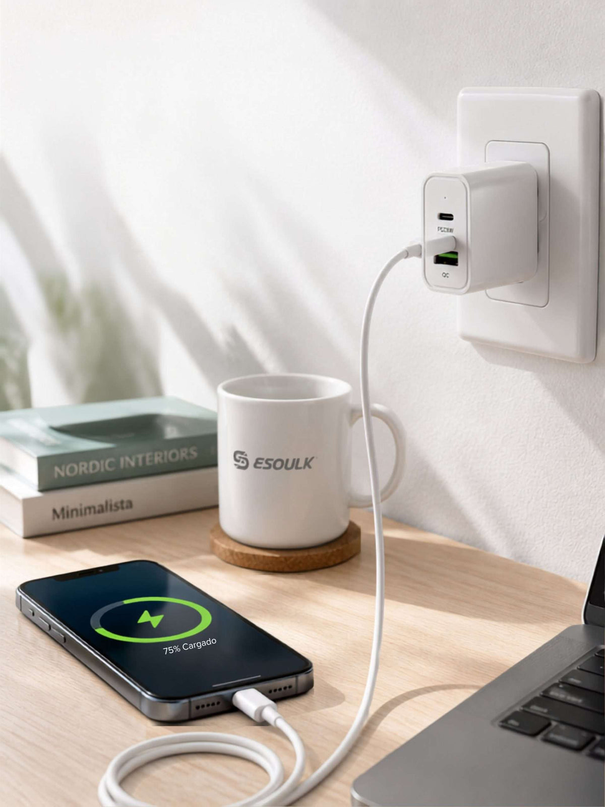 Cargador de Pared 20W PD + Cable USB-C a USB-C | Esoulk