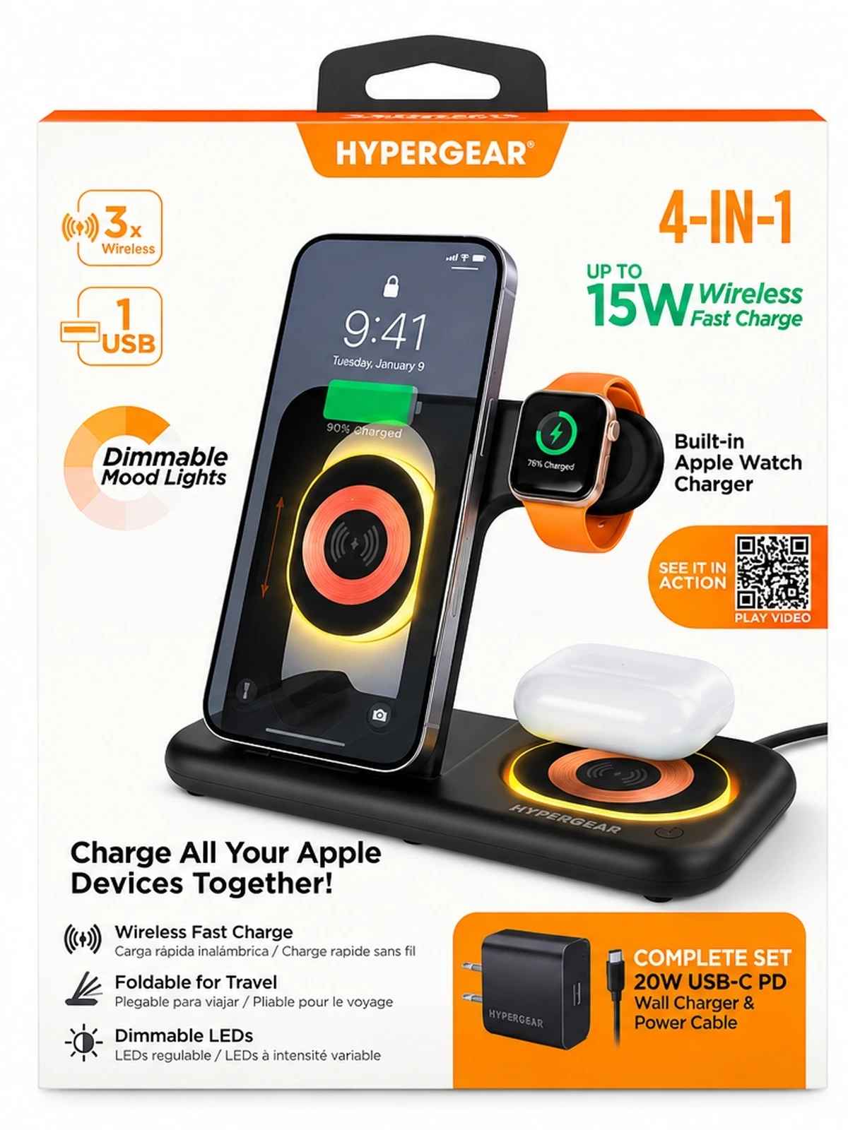 Cargador inalámbrico HyperGear 4 en 1 PowerFold X-Ray 15W