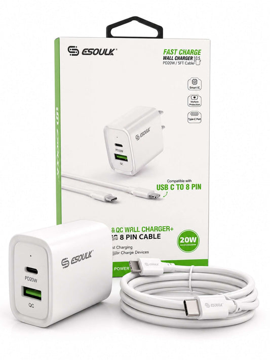 Cargador de Pared 20W PD + Cable USB-C a Lightning | Esoulk