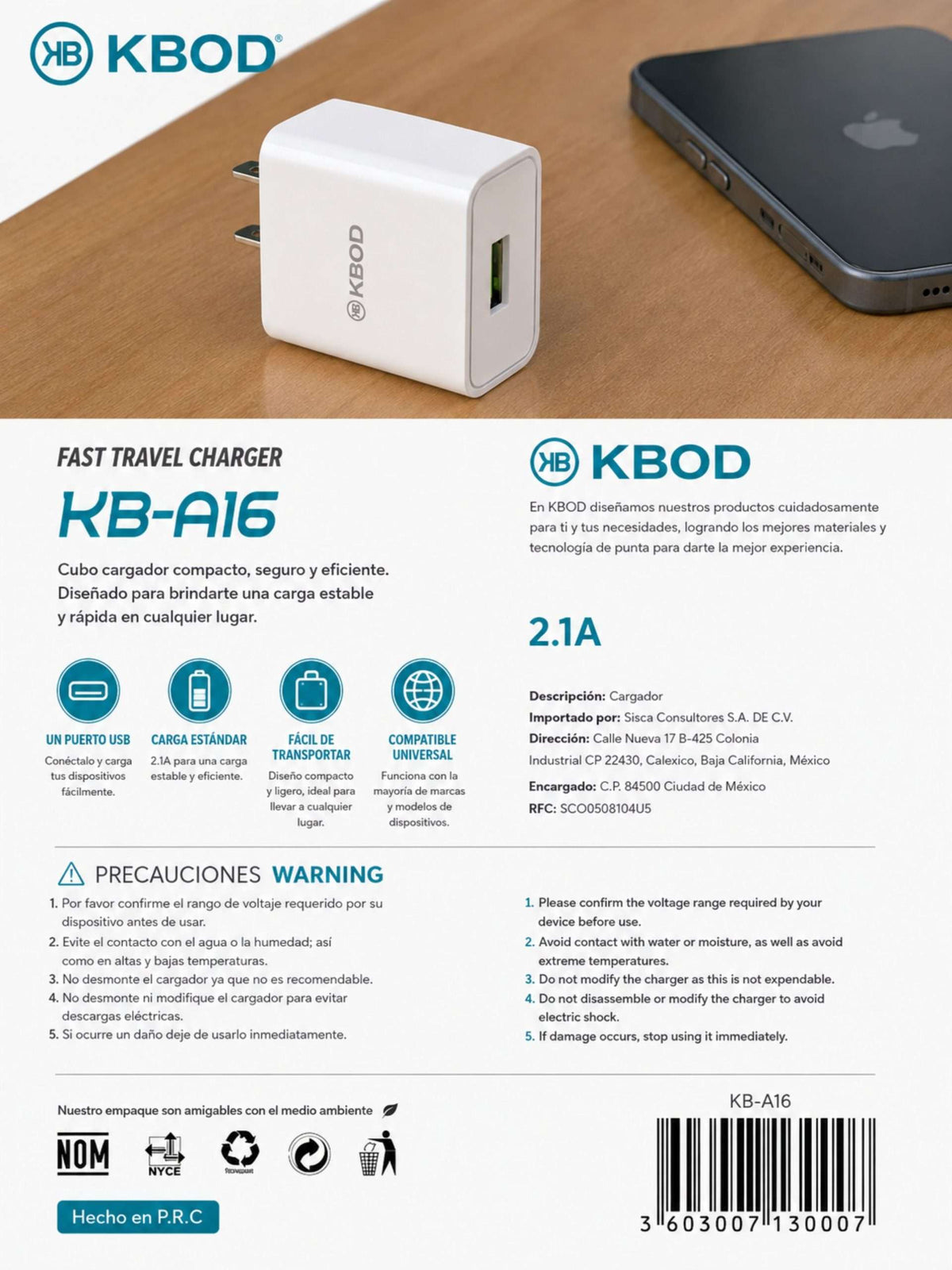 Cargador De Pared Kbod Cubo 2.1A