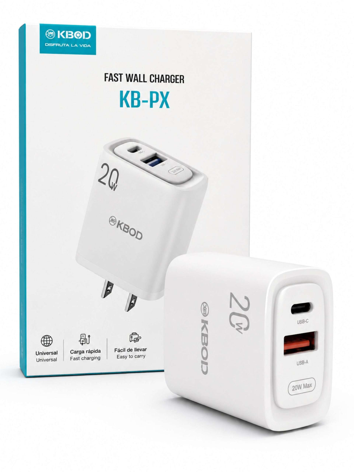 Cargador de Pared 20W PD con USB-C + USB-A | KBOD