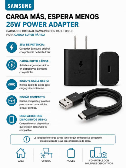 Cargador Samsung original de 25W con cable de datos