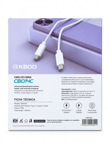 Cable USB-C a USB-C 45W 1 m | KBOD