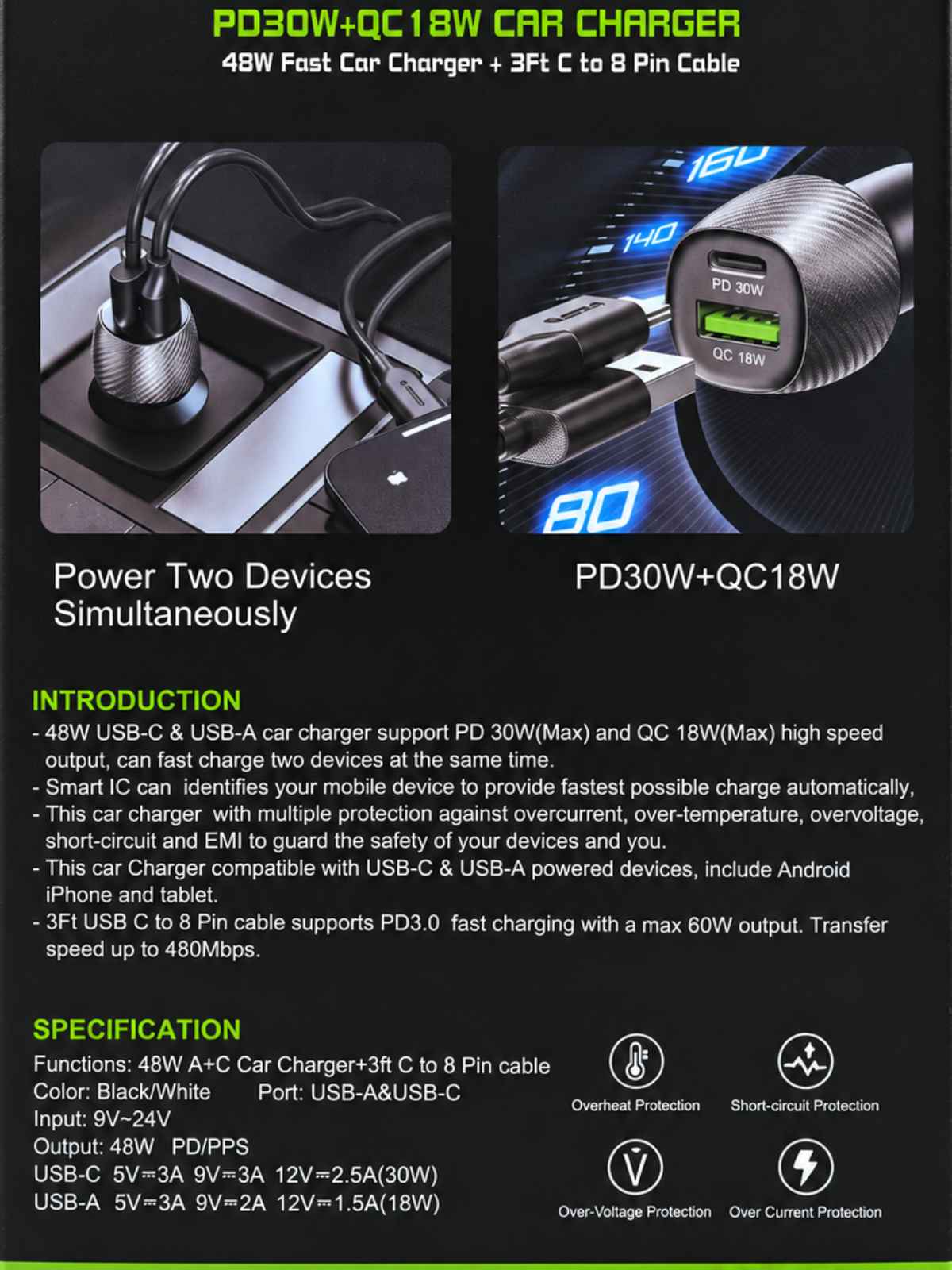 Cargador para Carro 48W USB-C a Lightning | Esoulk