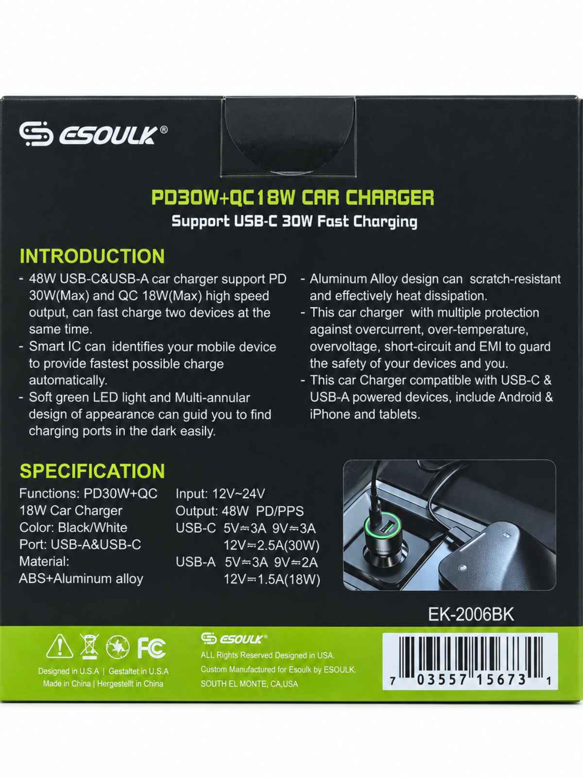 Cargador Para Carro Esoulk Cubo 48 Watts
