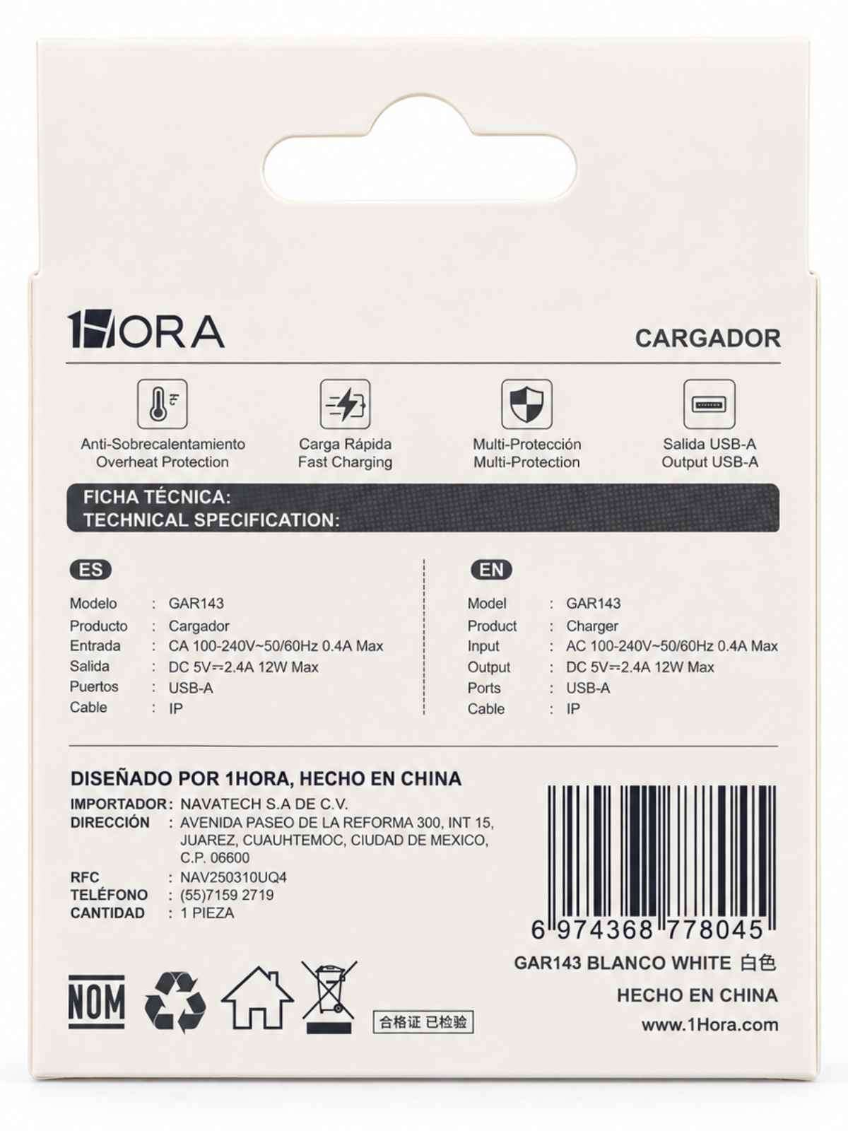 Kit de Carga 1HORA para iPhone 12W 2.4A con Cable Lightning