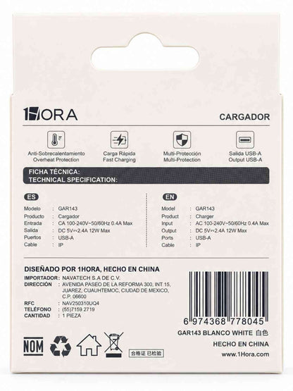 Kit de Carga 1HORA para iPhone 12W 2.4A con Cable Lightning