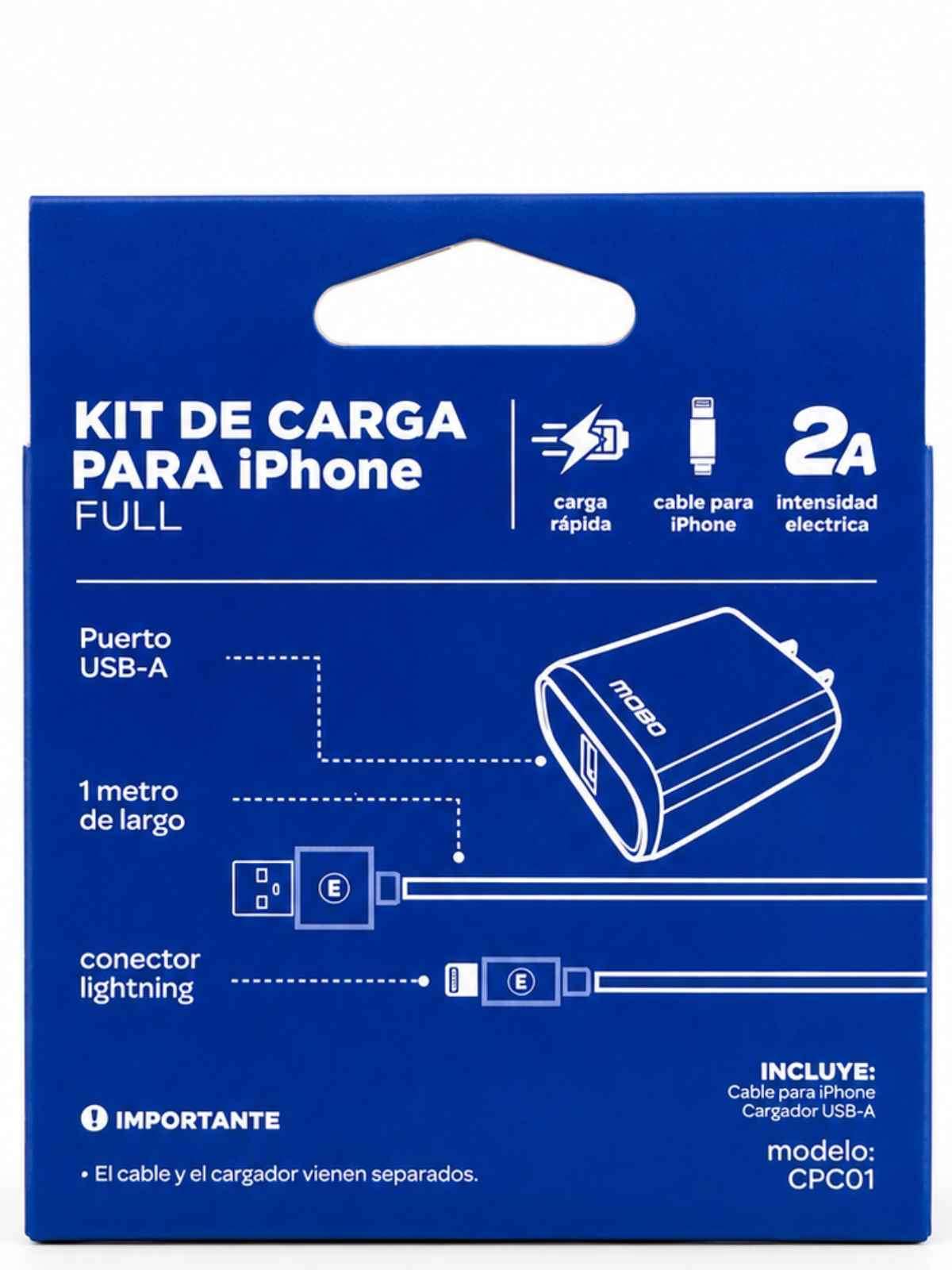 Kit de Carga MOBO para iPhone 2A USB-A con Cable Lightning de 1 m