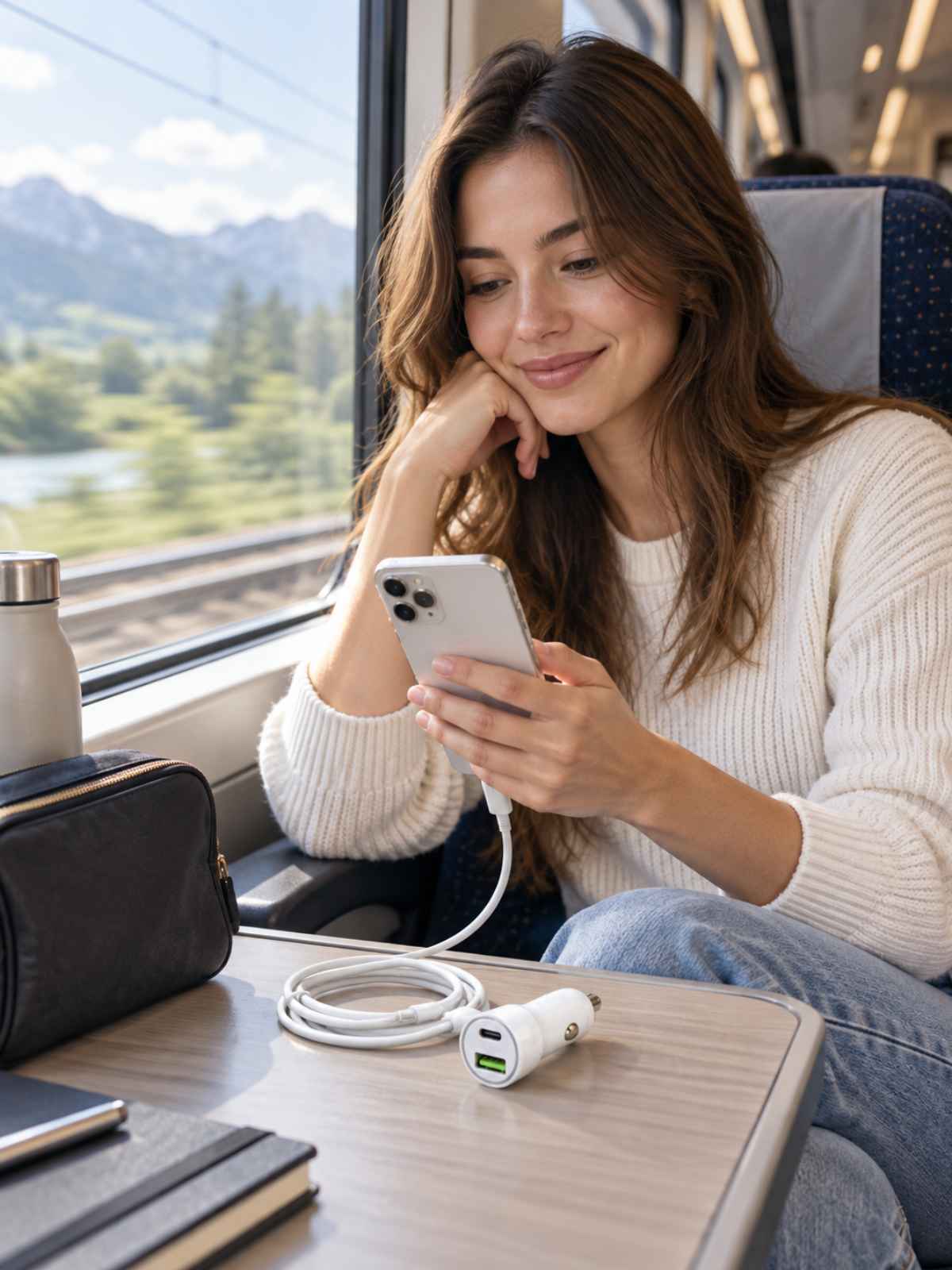 Cargador de Auto Esoulk 18W PD + USB-A 2.4A con Cable USB-C a Lightning