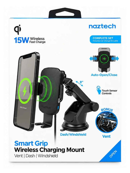 Soporte para celular de carro Naztech Smart Grip con carga inalámbrica 15W