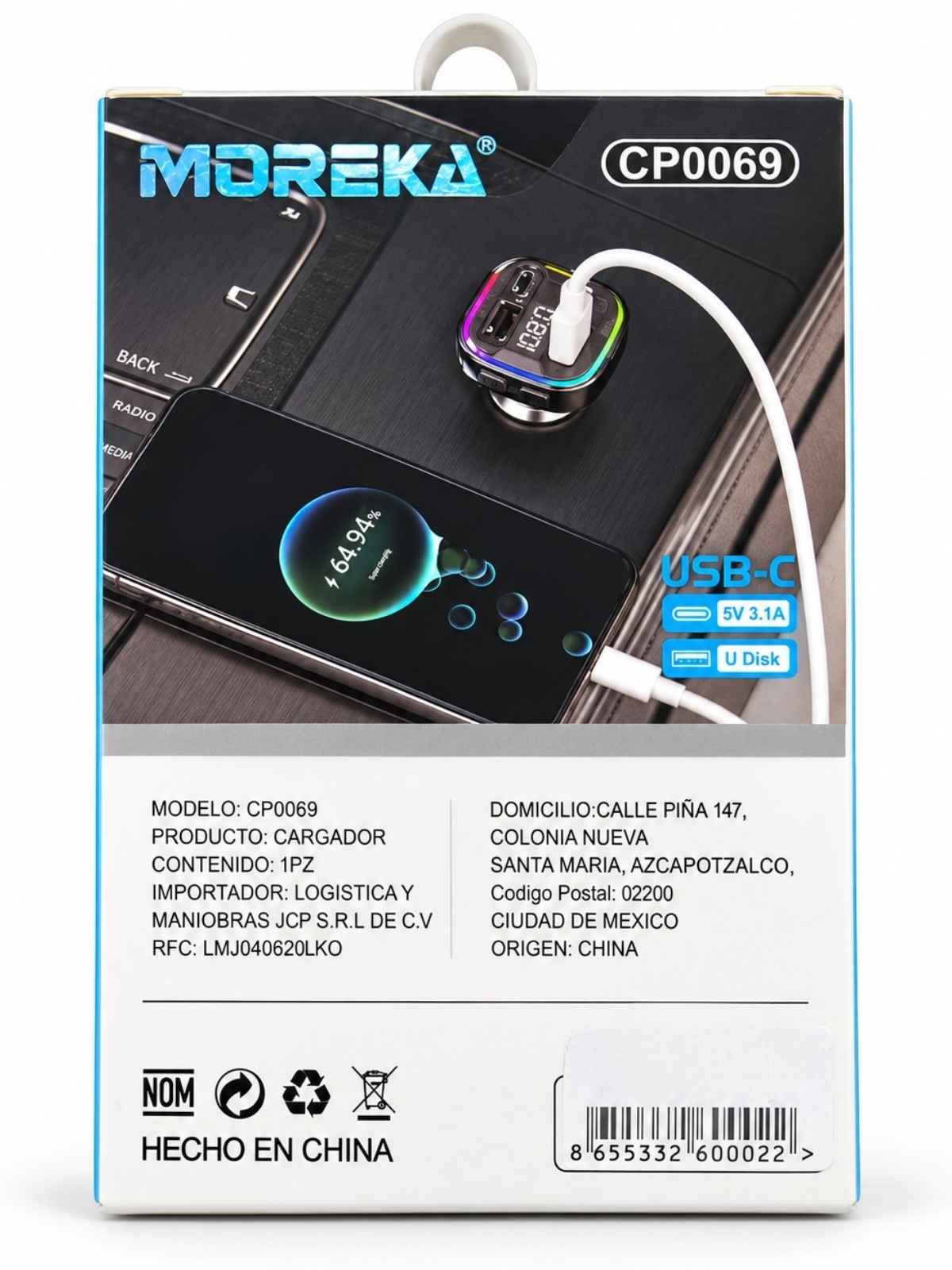 Cargador de carro MOREKA multifunción con reproductor MP3 USB-C